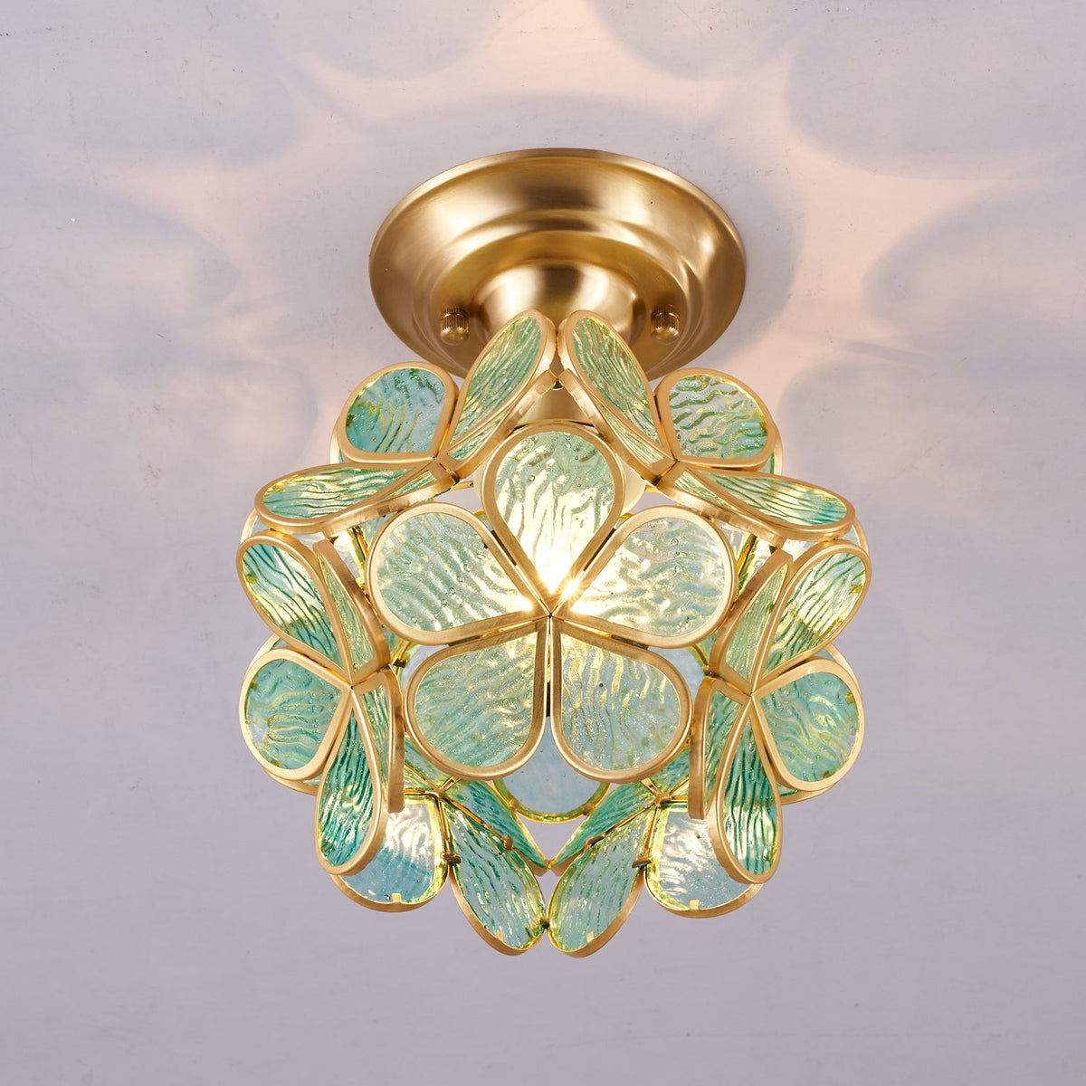 Golden Bloom Flush Mount Ceiling Light in Brass and Glass for Modern Interiors