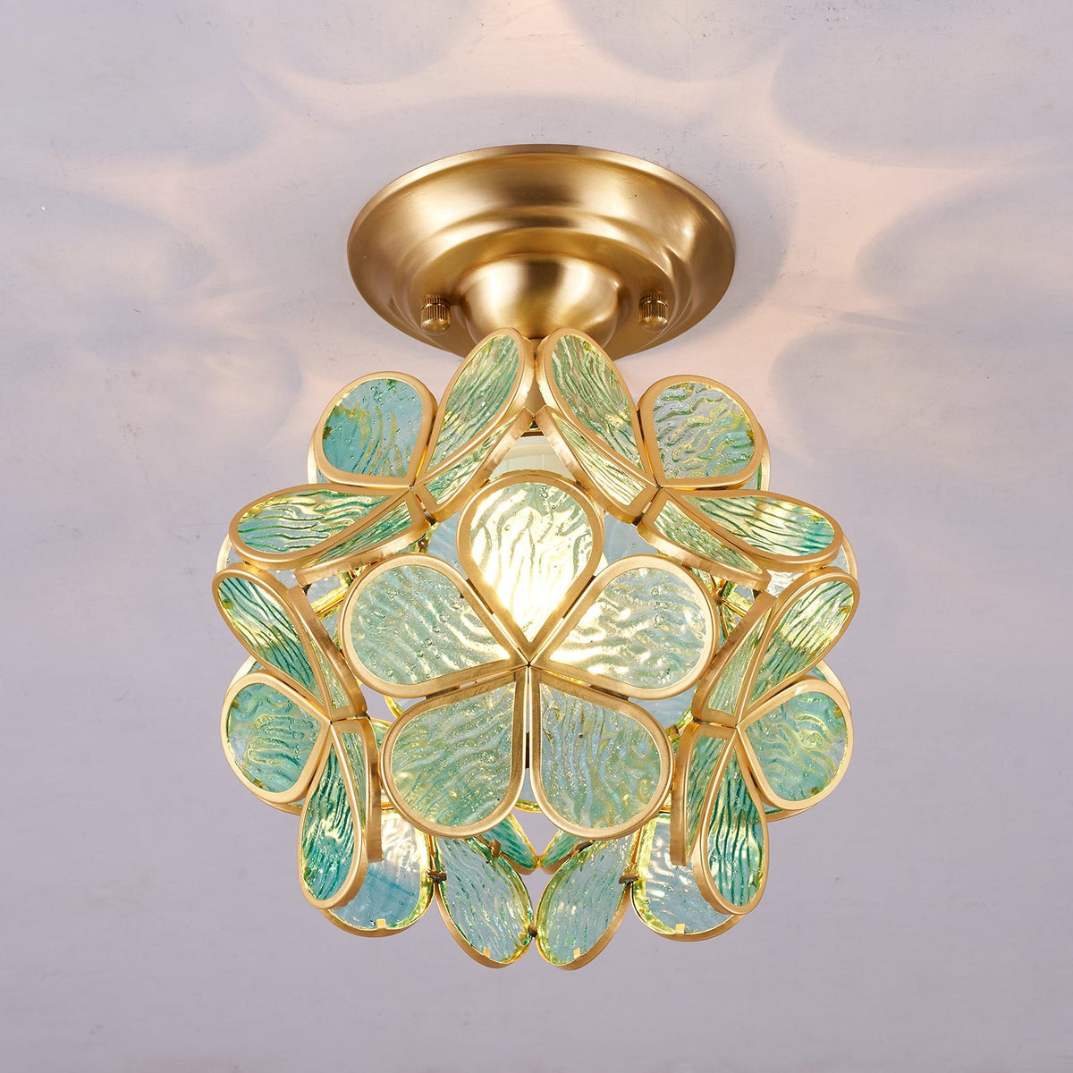 Golden Bloom Flush Mount Ceiling Light in Brass and Glass for Modern Interiors