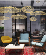 Golden Cloud Weave Pendant Light – Artisan Metal LED Hanging Lamp for Modern Interiors