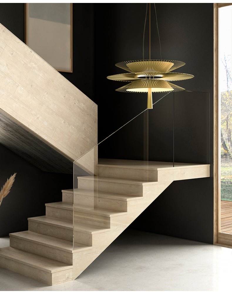 Golden Radiance Chandelier – Modern Layered Metal Pendant for Dining Room and Living Space