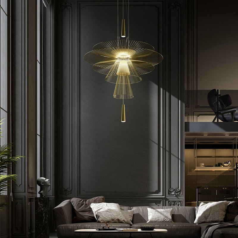 Golden Radiance Chandelier – Modern Layered Metal Pendant for Dining Room and Living Space