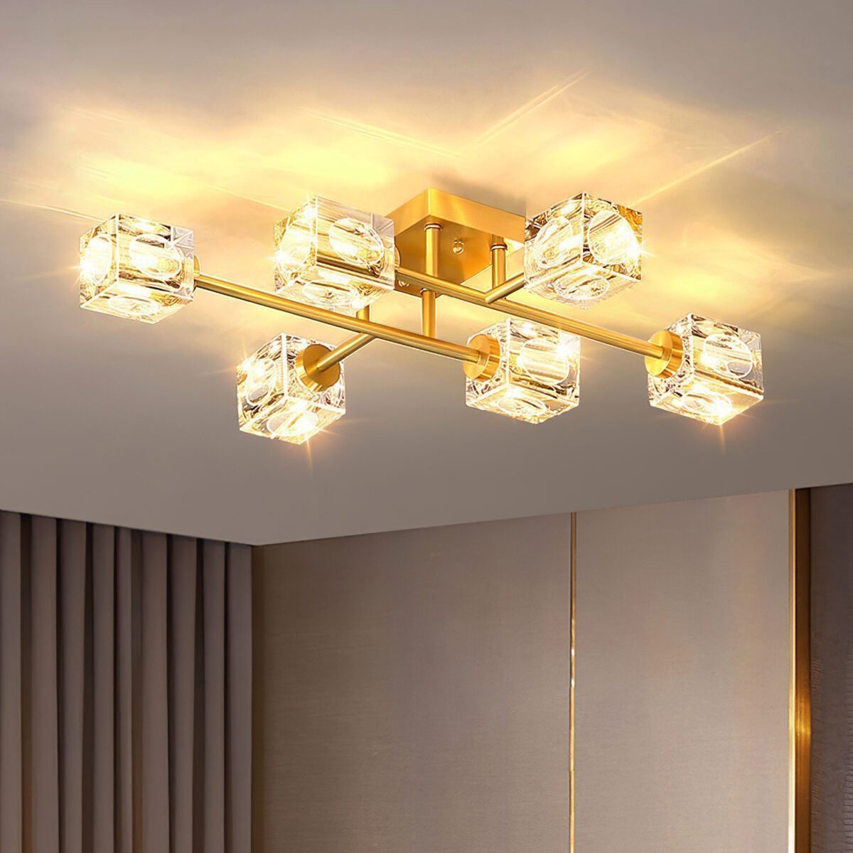 Golden Rubik’s Cube Ceiling Lamp