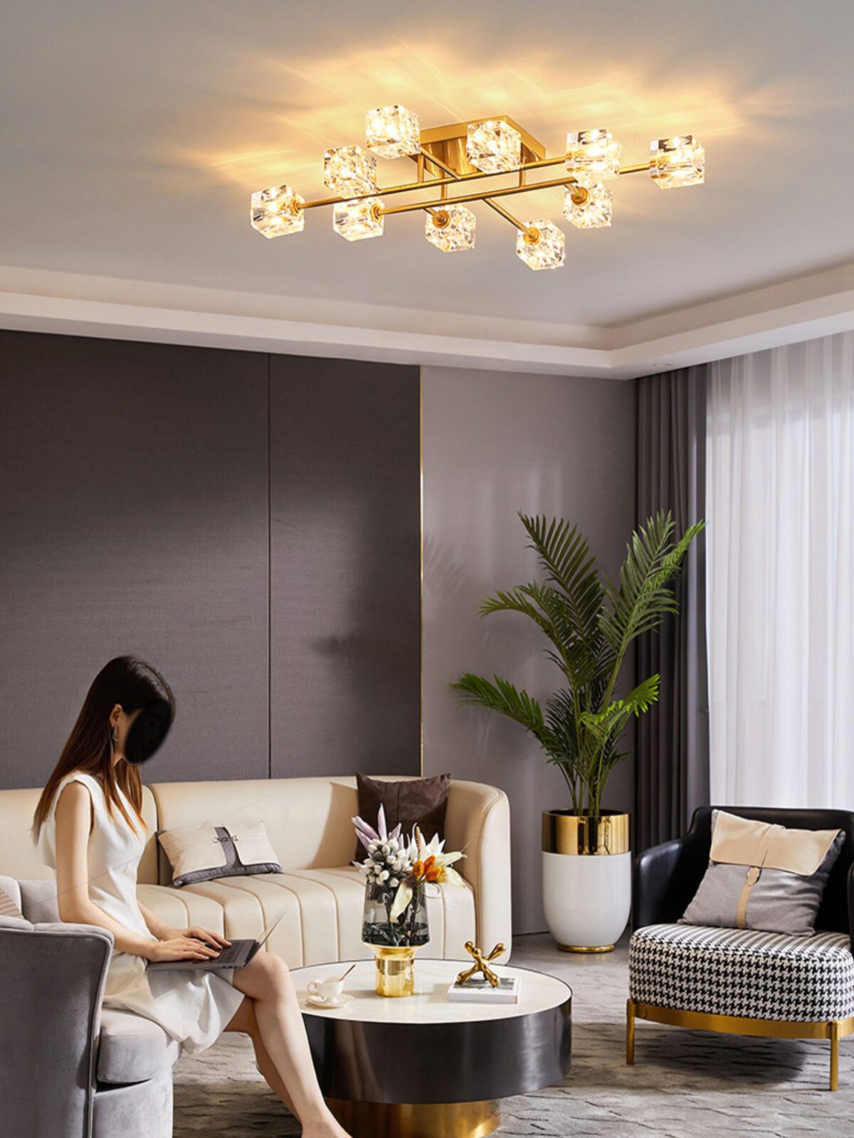 Golden Rubik’s Cube Ceiling Lamp