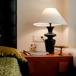 Grace Wood Table Lamp – Modern Designer Bedside Lighting with Fabric Shade