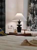 Grace Wood Table Lamp – Modern Designer Bedside Lighting with Fabric Shade