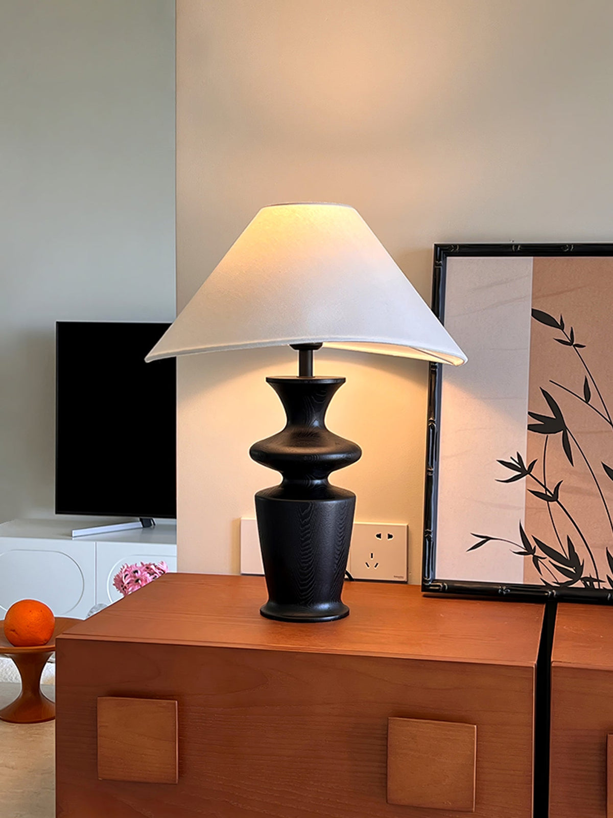 Grace Wood Table Lamp – Modern Designer Bedside Lighting with Fabric Shade