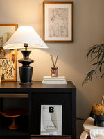 Grace Wood Table Lamp – Modern Designer Bedside Lighting with Fabric Shade