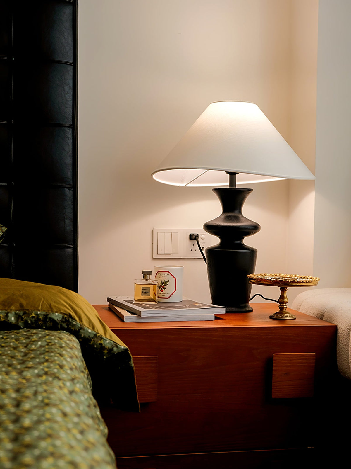 Grace Wood Table Lamp – Modern Designer Bedside Lighting with Fabric Shade