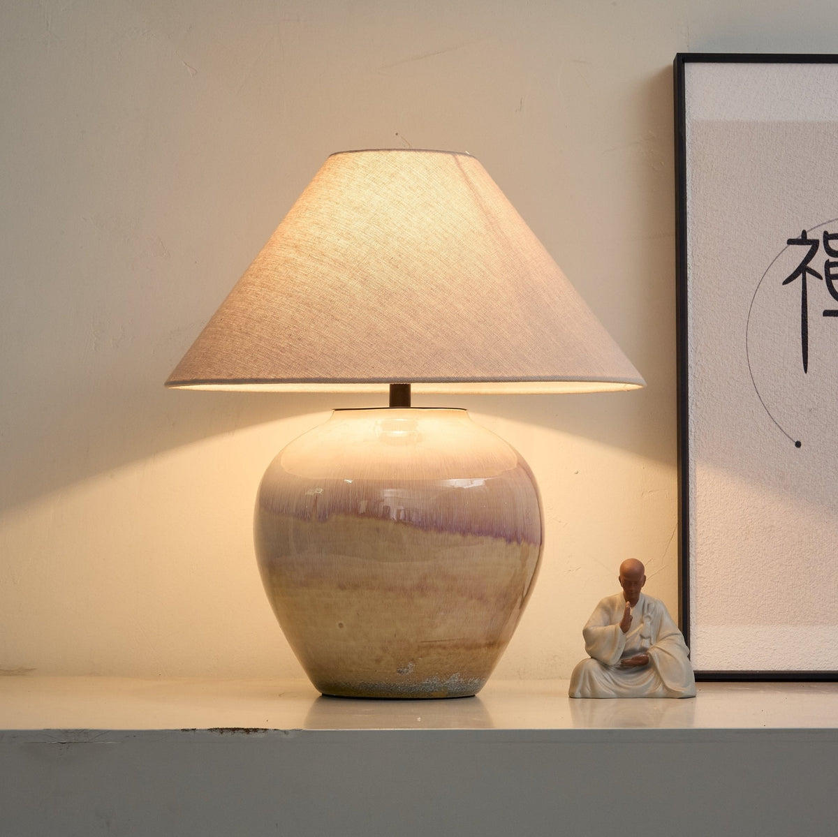 Artisan Gradient Ceramic Jar Table Lamp with Linen Shade