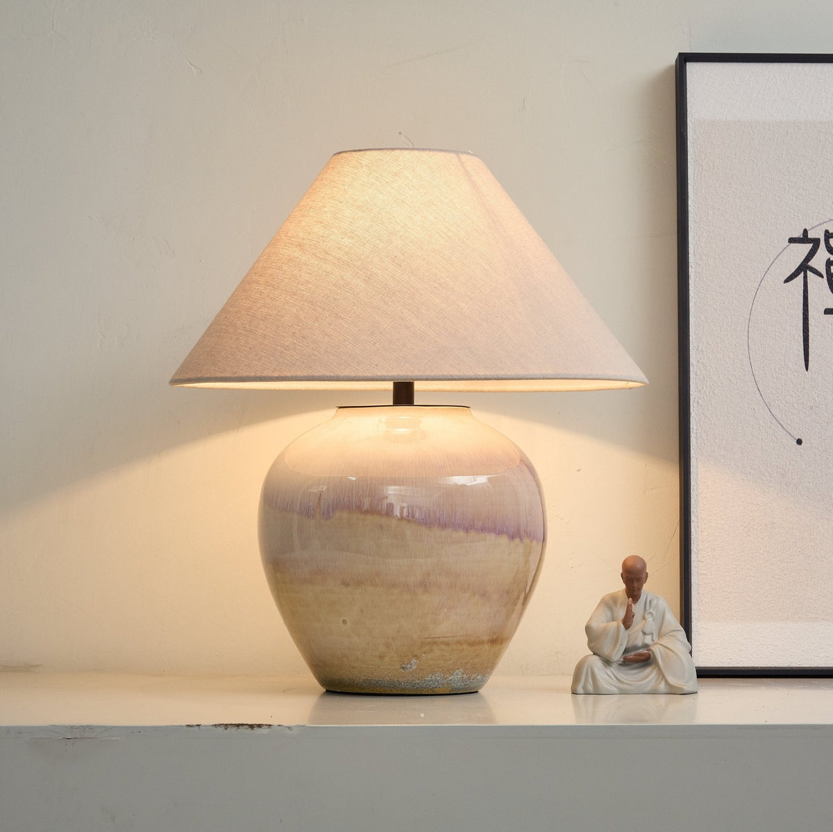Artisan Gradient Ceramic Jar Table Lamp with Linen Shade