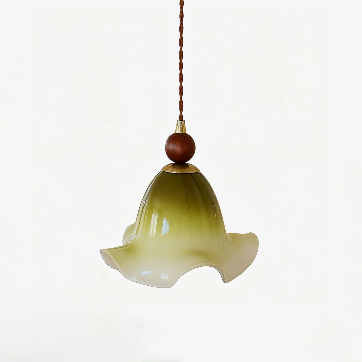 Gradient Petal Pendant Light – Art Glass & Walnut Wood Hanging Lamp for Dining, Living, Bedroom