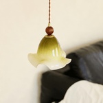 Gradient Petal Pendant Light – Art Glass & Walnut Wood Hanging Lamp for Dining, Living, Bedroom