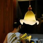 Gradient Petal Pendant Light – Art Glass & Walnut Wood Hanging Lamp for Dining, Living, Bedroom