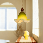 Gradient Petal Pendant Light – Art Glass & Walnut Wood Hanging Lamp for Dining, Living, Bedroom