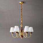 Grandiose Wood & Brass Chandelier with Fabric Shades for Dining Room and Foyer