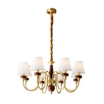 Grandiose Wood & Brass Chandelier with Fabric Shades for Dining Room and Foyer