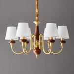 Grandiose Wood & Brass Chandelier with Fabric Shades for Dining Room and Foyer
