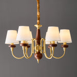 Grandiose Wood & Brass Chandelier with Fabric Shades for Dining Room and Foyer