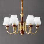 Grandiose Wood & Brass Chandelier with Fabric Shades for Dining Room and Foyer