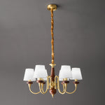 Grandiose Wood & Brass Chandelier with Fabric Shades for Dining Room and Foyer