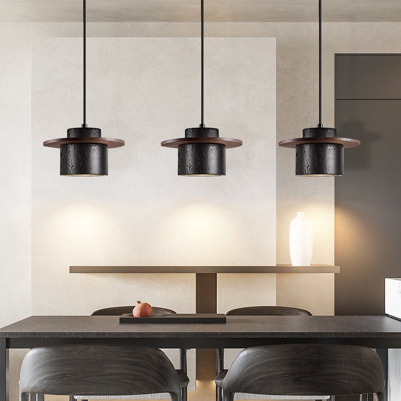 Gravitas Lumina Pendant Light in Black Travertine and Walnut