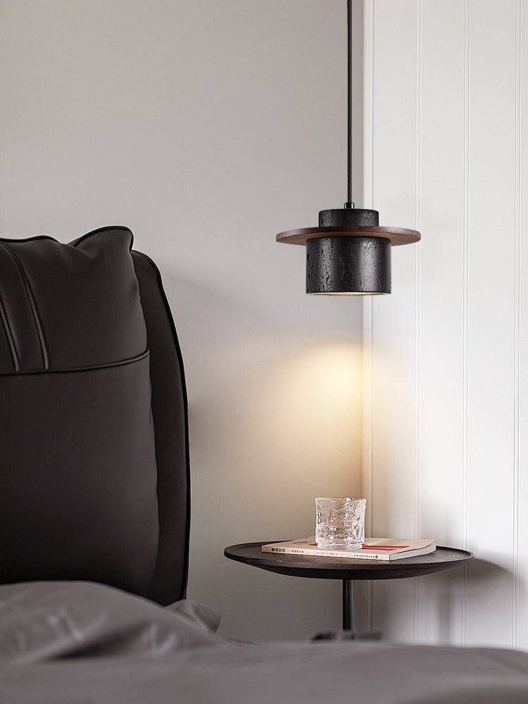 Gravitas Lumina Pendant Light in Black Travertine and Walnut