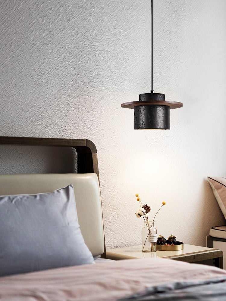 Gravitas Lumina Pendant Light in Black Travertine and Walnut