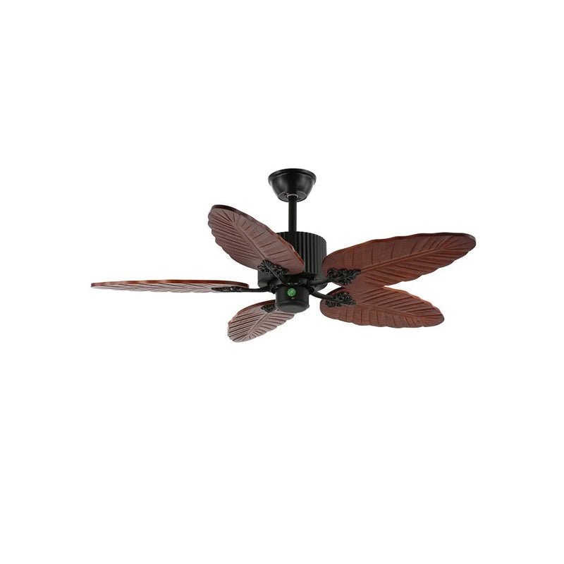 Banana Leaf Wood Ceiling Fan with Integrated LED Light for Tropical Interiors
