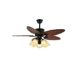 Banana Leaf Wood Ceiling Fan with Integrated LED Light for Tropical Interiors