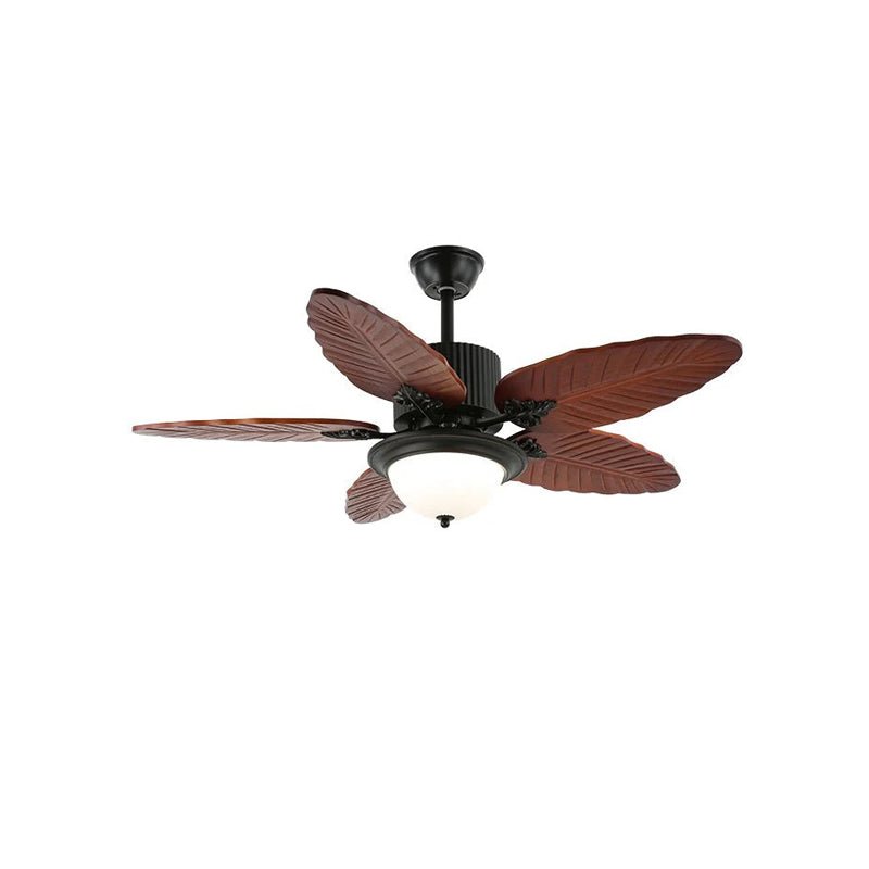 Banana Leaf Wood Ceiling Fan with Integrated LED Light for Tropical Interiors