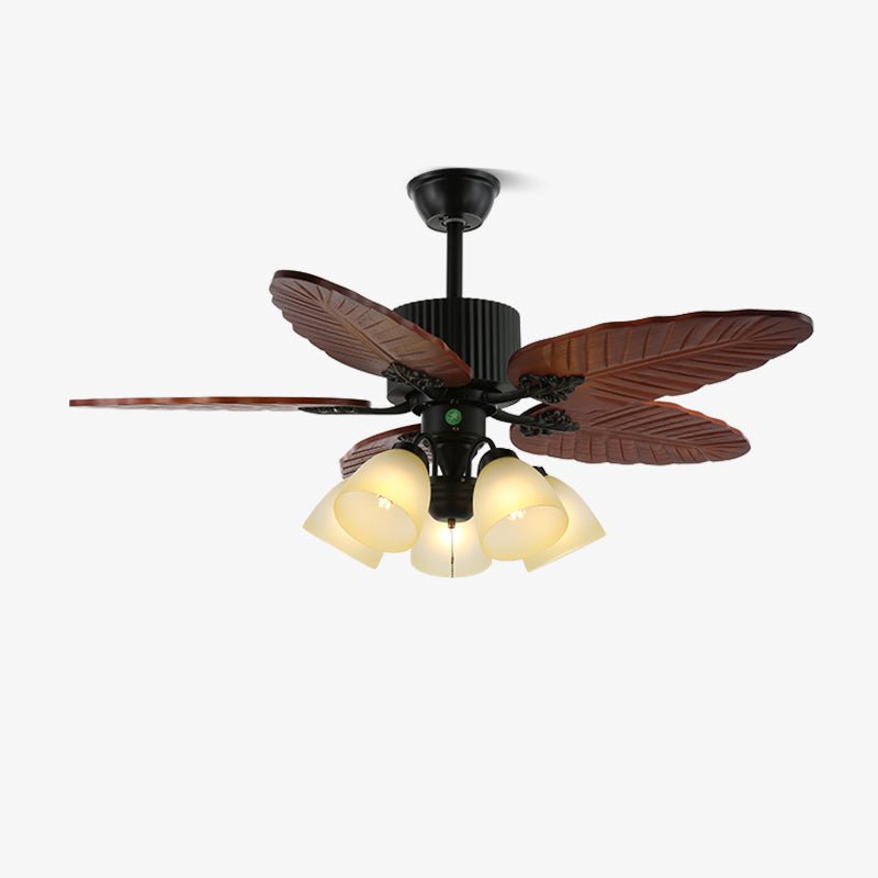 Banana Leaf Wood Ceiling Fan with Integrated LED Light for Tropical Interiors