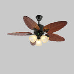 Banana Leaf Wood Ceiling Fan with Integrated LED Light for Tropical Interiors