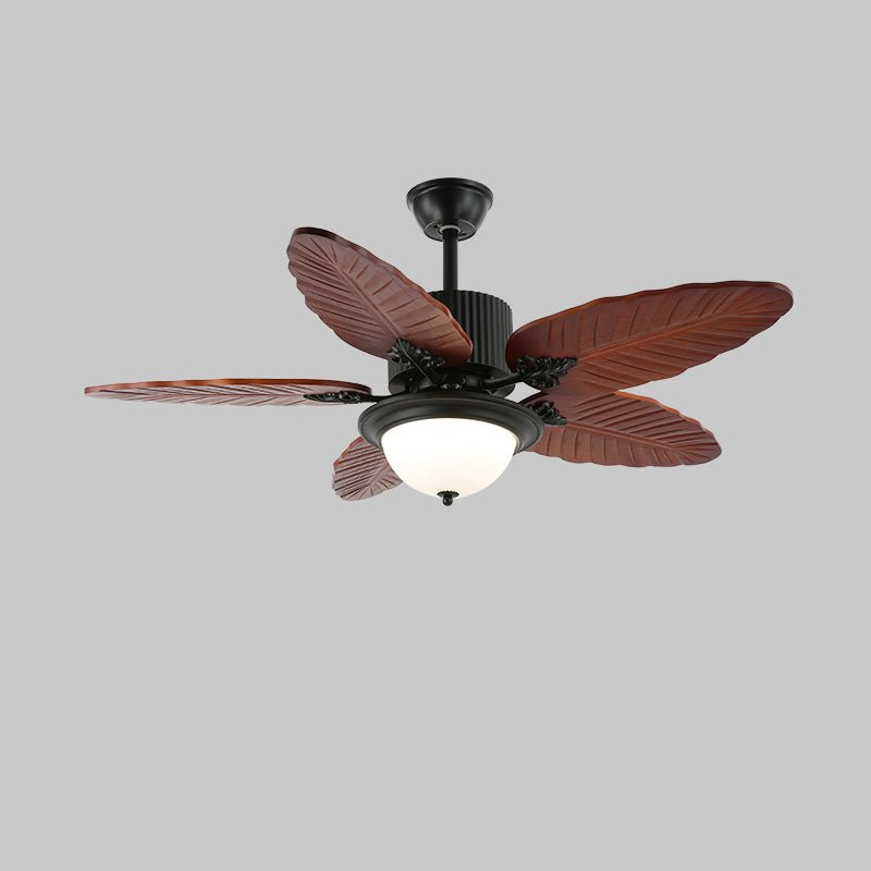 Banana Leaf Wood Ceiling Fan with Integrated LED Light for Tropical Interiors