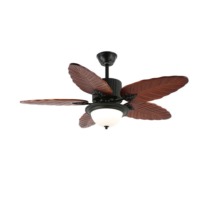 Banana Leaf Wood Ceiling Fan with Integrated LED Light for Tropical Interiors