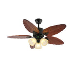 Banana Leaf Wood Ceiling Fan with Integrated LED Light for Tropical Interiors