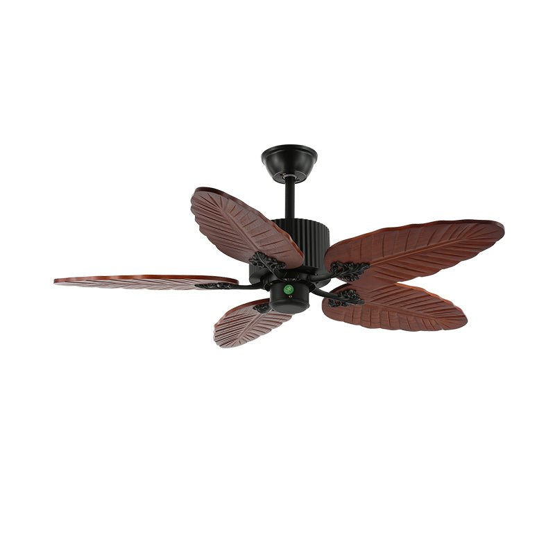 Banana Leaf Wood Ceiling Fan with Integrated LED Light for Tropical Interiors