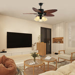 Banana Leaf Wood Ceiling Fan with Integrated LED Light for Tropical Interiors