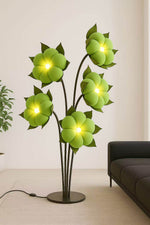 Green Blossom Floor Lamp – Sculptural Sage Bloom with Matte Black Stems