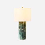 Green Marble Table Lamp with White Drum Shade for Modern Interiors