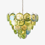 Green Glass Disc Chandelier – Modern Art Glass Pendant for Dining Room and Living Room
