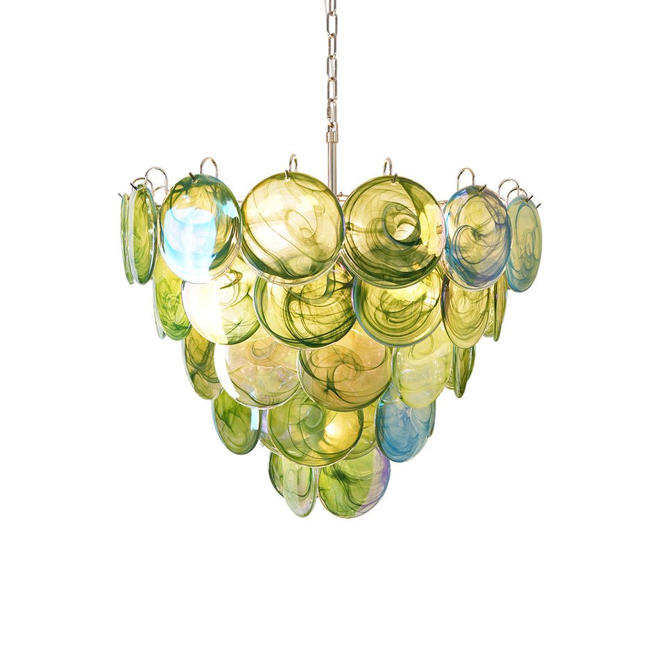 Green Glass Disc Chandelier – Modern Art Glass Pendant for Dining Room and Living Room