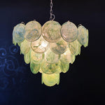 Green Glass Disc Chandelier – Modern Art Glass Pendant for Dining Room and Living Room