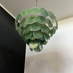 Green Glass Disc Chandelier – Modern Art Glass Pendant for Dining Room and Living Room