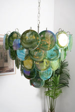 Green Glass Disc Chandelier – Modern Art Glass Pendant for Dining Room and Living Room