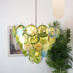 Green Glass Disc Chandelier – Modern Art Glass Pendant for Dining Room and Living Room
