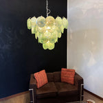 Green Glass Disc Chandelier – Modern Art Glass Pendant for Dining Room and Living Room