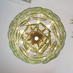 Green Glass Disc Chandelier – Modern Art Glass Pendant for Dining Room and Living Room