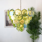 Green Glass Disc Chandelier – Modern Art Glass Pendant for Dining Room and Living Room