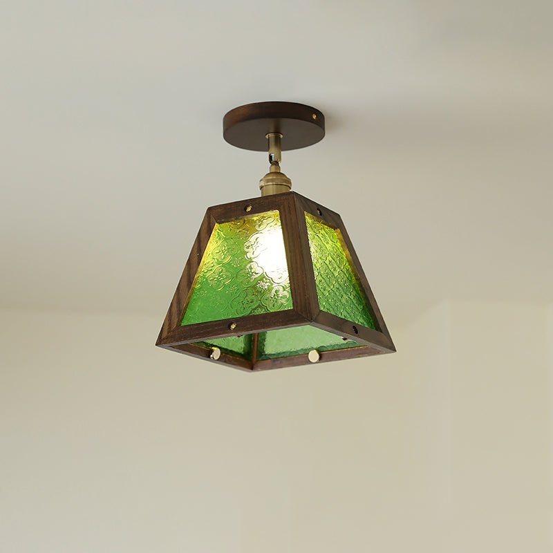 Verdant Art Glass Ceiling Pendant with Walnut Accents