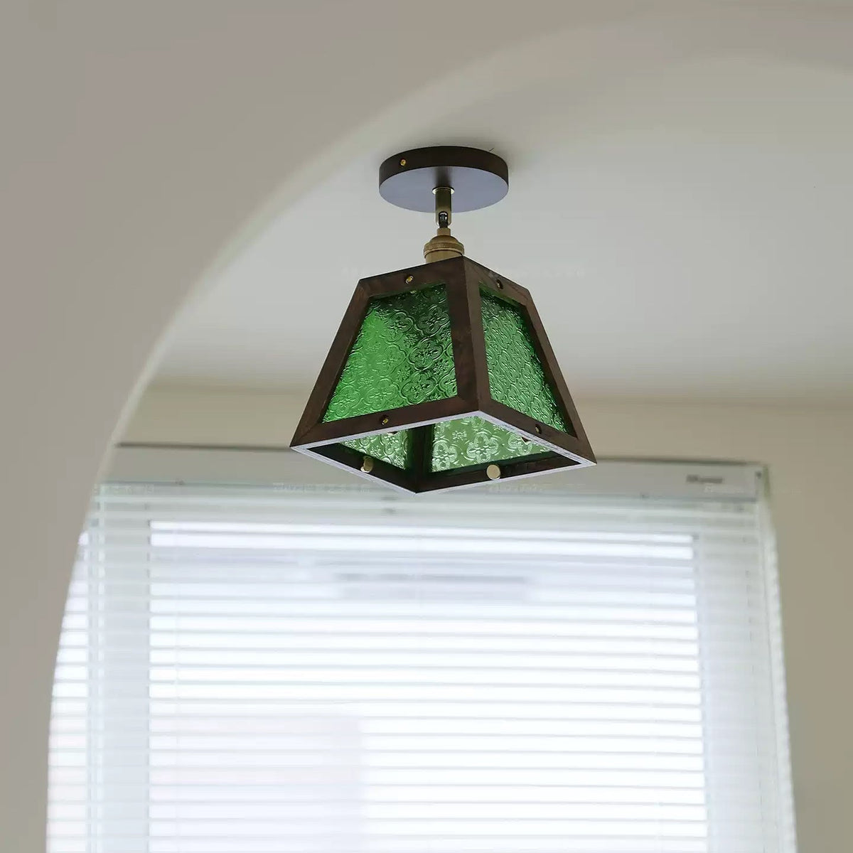Verdant Art Glass Ceiling Pendant with Walnut Accents